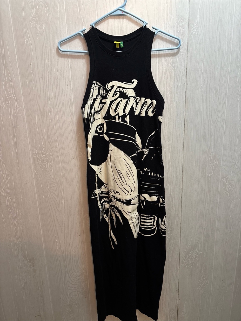 FARM Rio Black Maxi Dress with Ivory Tropical Print